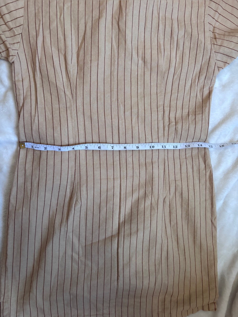 Motel Beige Pinstripe Linen Shirt Dress Mini Collared Button Front Size Small - Picture 6 of 7